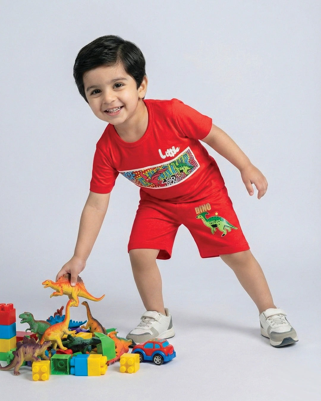 Tiny Dino Style Red Shorts Set Print Summer Outfit