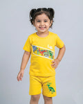 Tiny Dino Style Yellow Shorts Set Print Summer Outfit