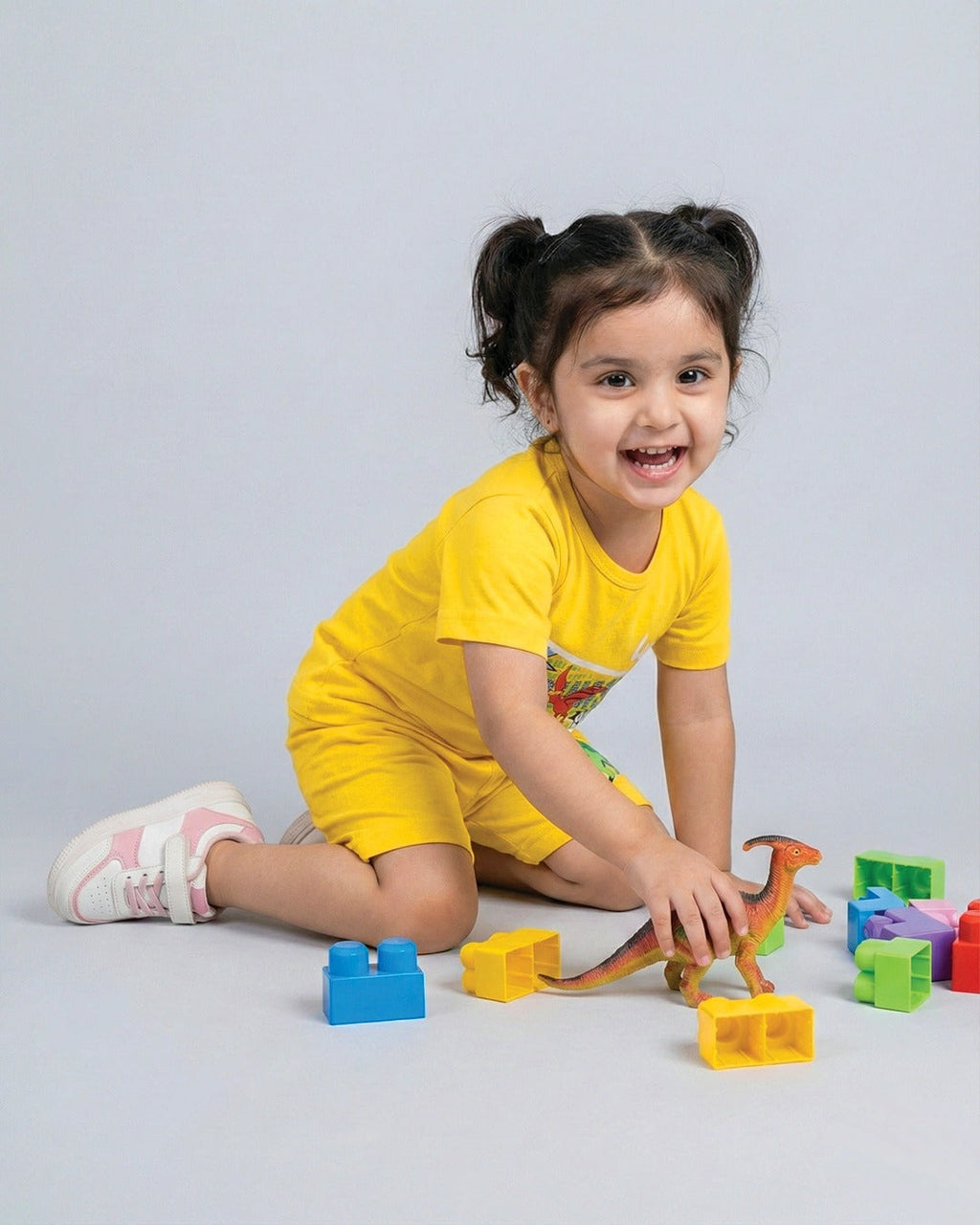Tiny Dino Style Yellow Shorts Set Print Summer Outfit