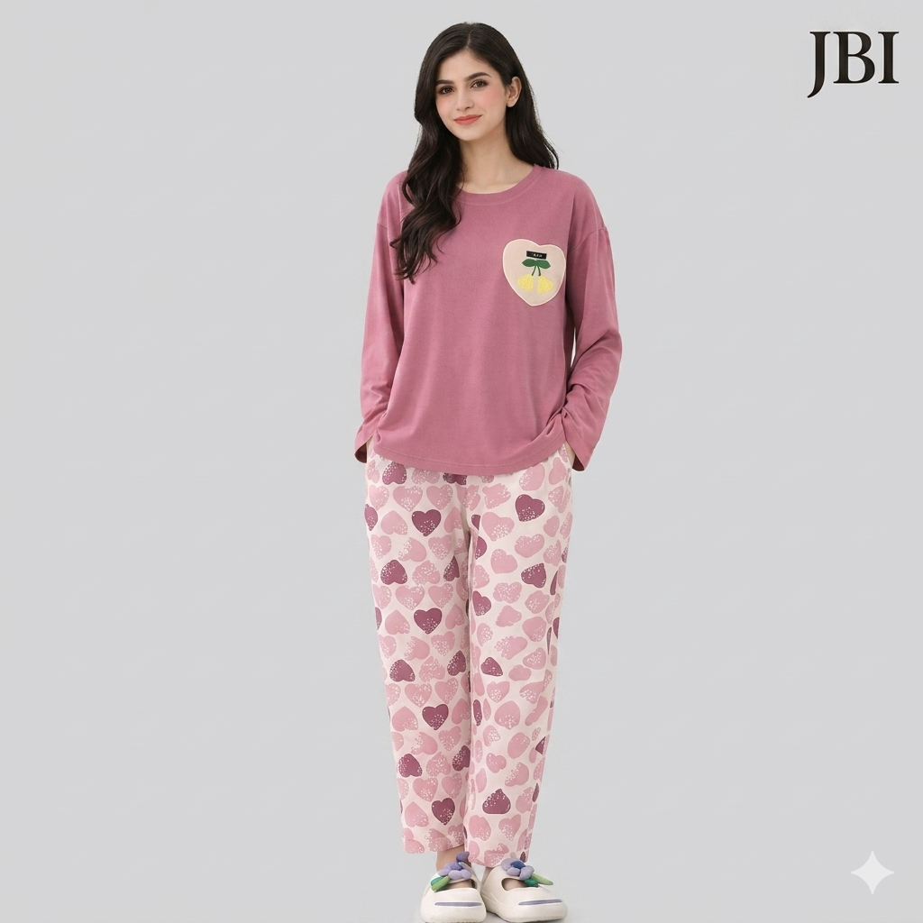 Cozy Berry Pink Printed Night Suit For Women PJ Set
