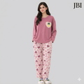 Cozy Berry Pink Printed Night Suit For Women PJ Set