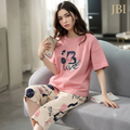 Pink Love Half Sleeves Printed Night Suit For Women PJ Set