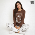 Brown & White Bear Printed Night Suit For Women PJ Set