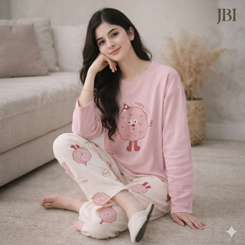 Blush Pink & Cream Printed Night suit For Women PJ Set