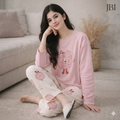 Blush Pink & Cream Printed Night suit For Women PJ Set