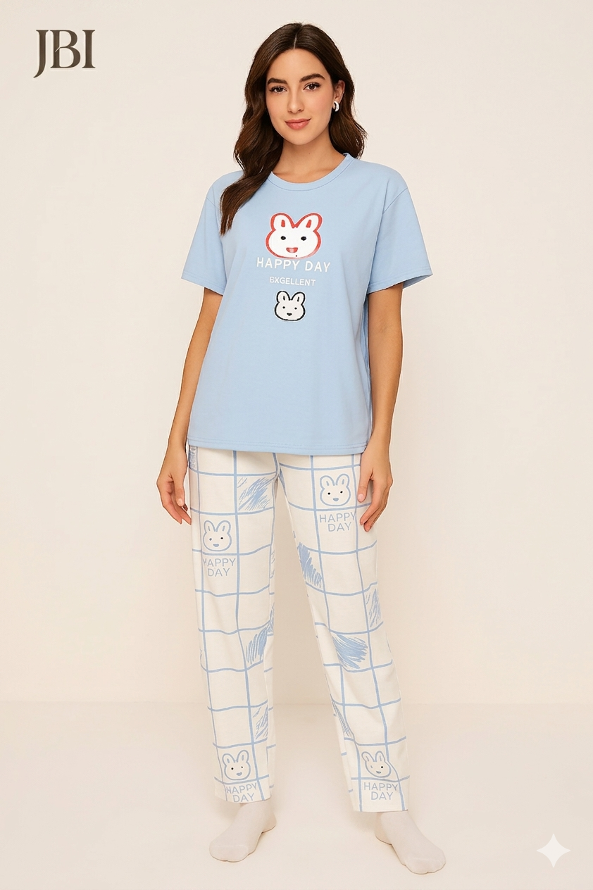 Cute Bunny Printed Night Suit For Women PJ Set