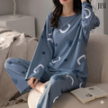Dusk Blue Printed Night Suit For Women PJ Set