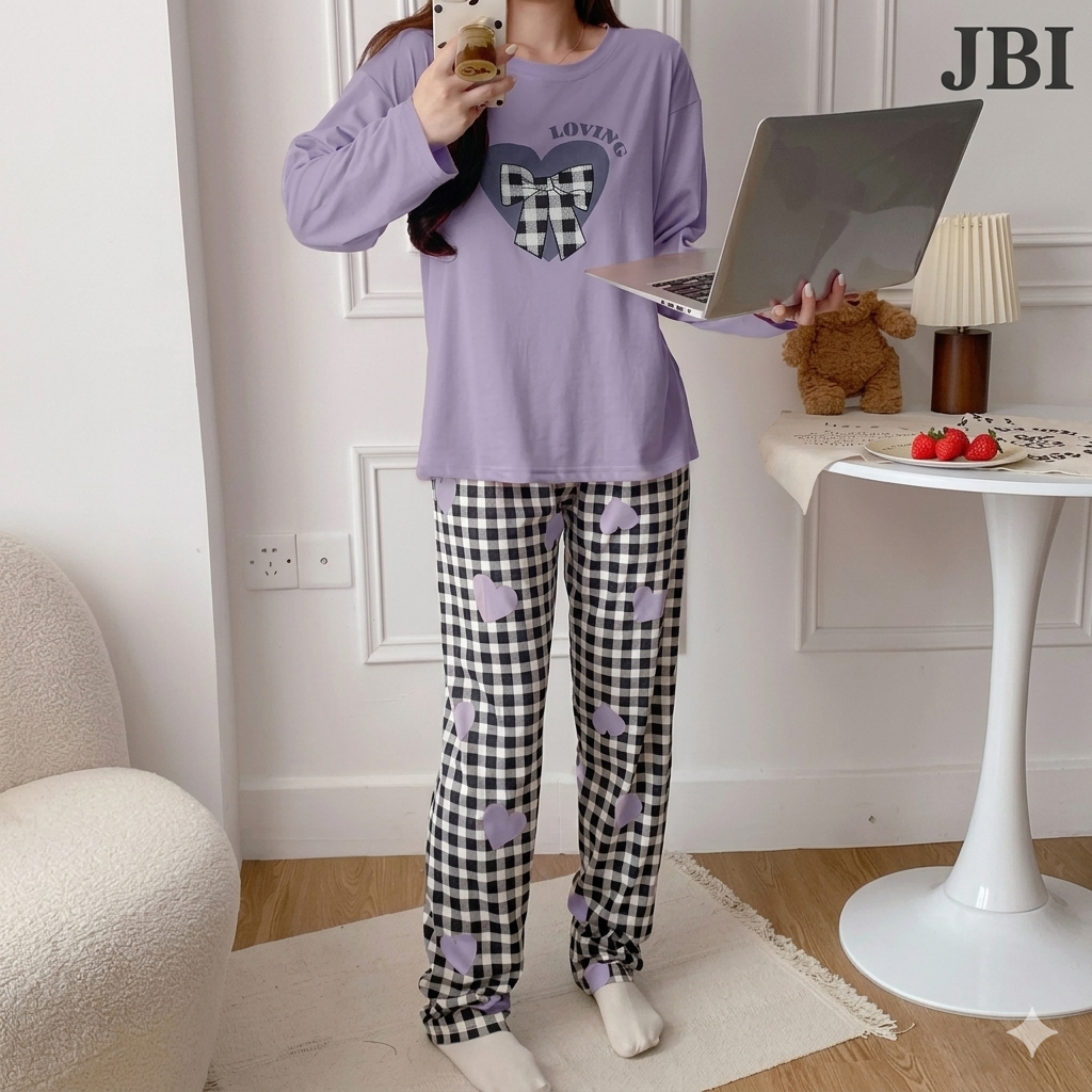 Purple Heart Loving Printed Night Suit For Women PJ Set
