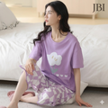 Purple Blossom Checkerboard Night Suit For Women PJ Set