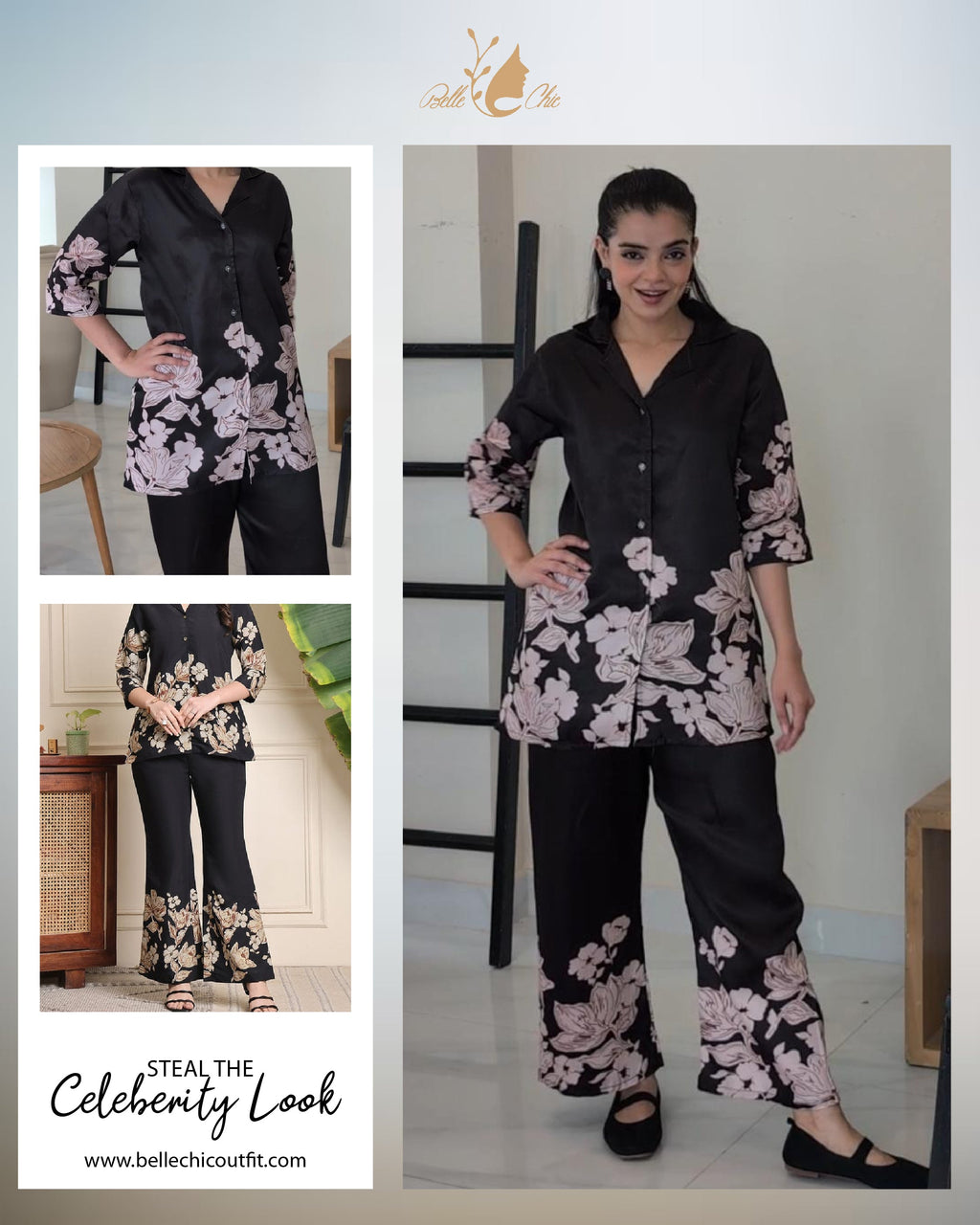 B#255 Black Floral Co-ord Set