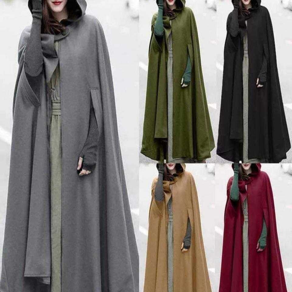 Women Stylish Long Cape Cloak Hooded Coat