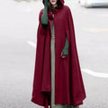Women Stylish Long Cape Cloak Hooded Coat
