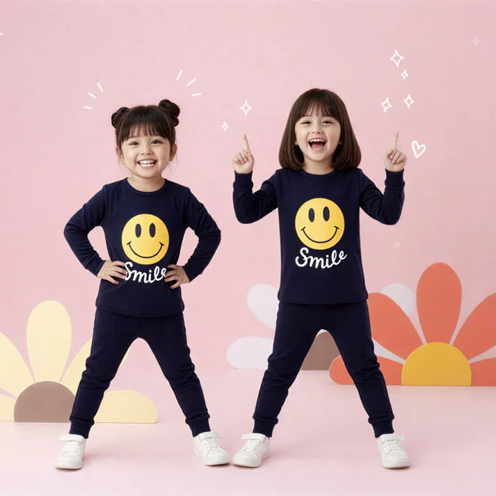 Navy Blue Smile Print Kids Wear