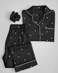 3 Pcs Heart Printed Silk Nightsuit For Girls - Silk Nightwear For Women