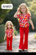 Sunshine Bloom Girls 2-Piece Floral Outfit Set – Red