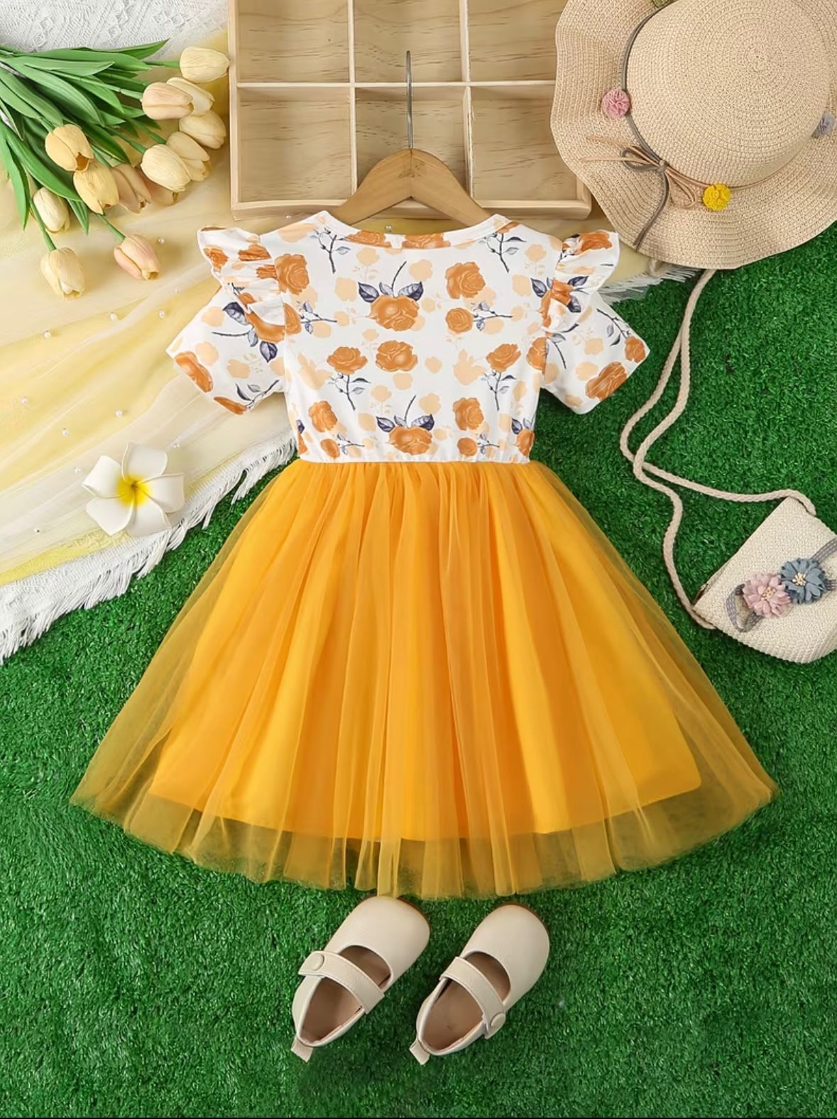 Girls Yellow Tulle Princess Party Dress