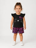 Girls Cute Cat Print Summer Outfit – Soft Top & Shorts Set