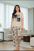 SKIN & BLACK FLOWER PRINTED NIGHT SUIT