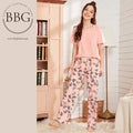 PEACH TOP WITH BLACK BUTTERFLY PTINTED NIGHT SUIT