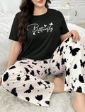 BLACK TOP WITH BUTTERFLY PRINTED PAJAMA SETS