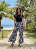Black Top With Tree Style Printed Pajama Sets