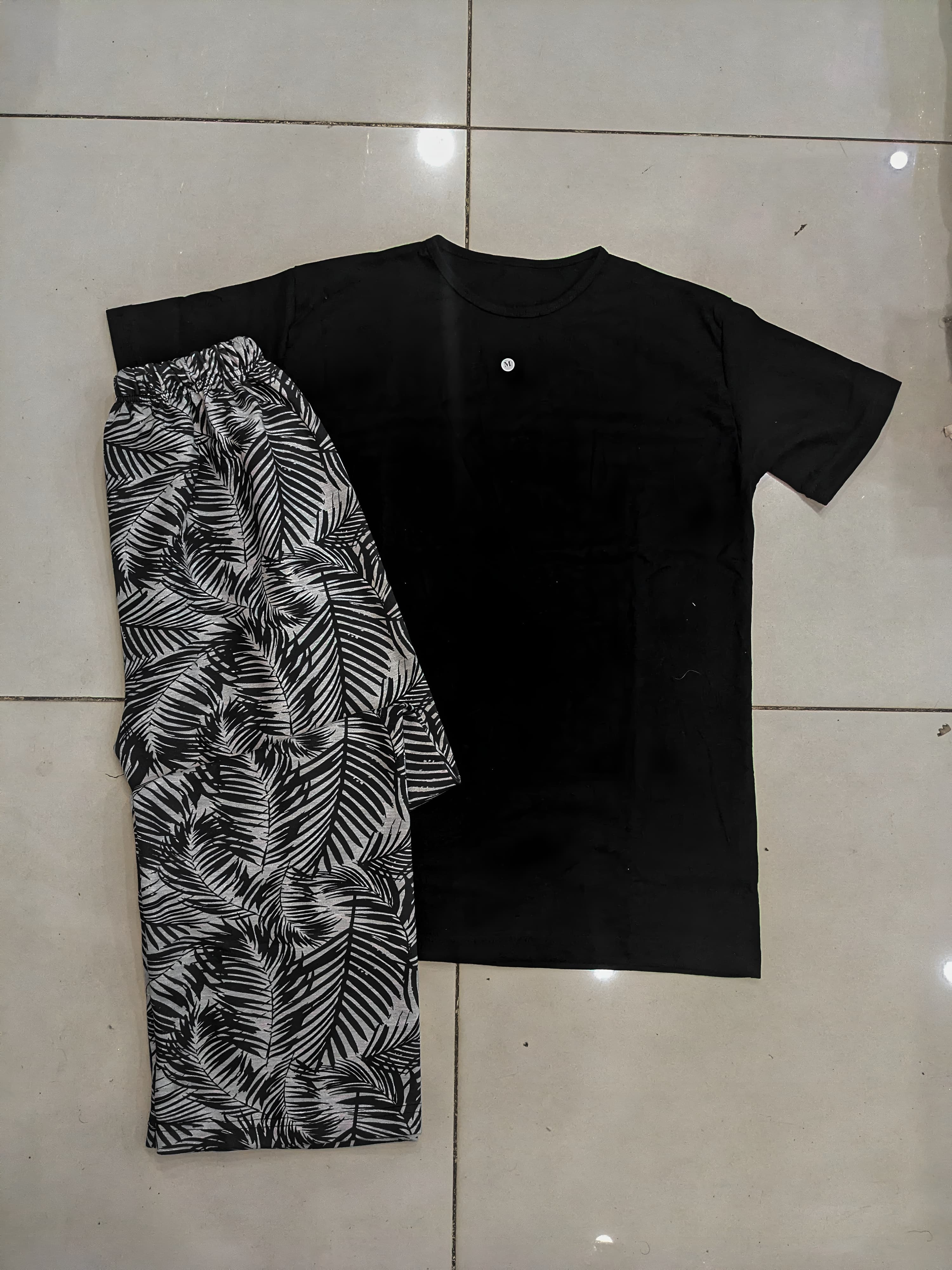 Black Top With Tree Style Printed Pajama Sets