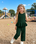 Girls Emerald Green Peplum Top & Wide-Leg Pants Set – Elegant Kids Two-Piece Outfit