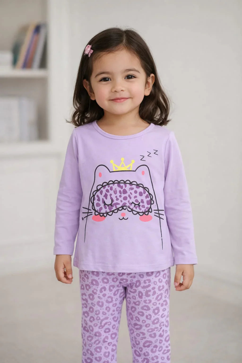 Dreamy Kitty Girls 2-Piece Lounge Set – Lavender Leopard