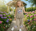 🐰✨ Cute Bunny Bow Girls 2-Piece Peplum Set – Beige