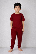 Kids Maroon Cotton T-Shirt & Jogger Set – Soft & Stylish Casual Outfit