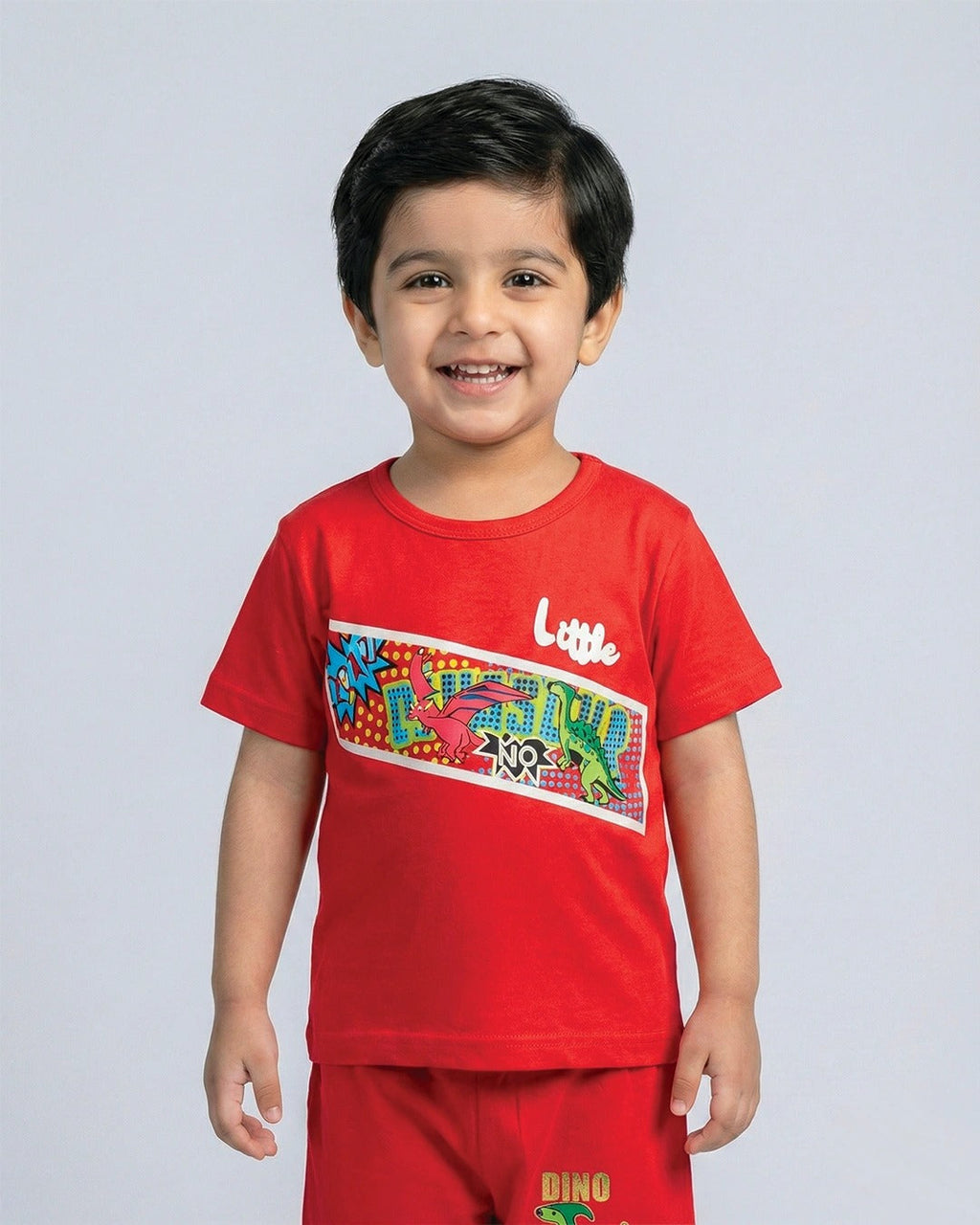 Tiny Dino Style Red Shorts Set Print Summer Outfit