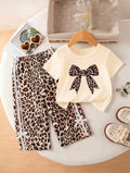 Beige Leopard Bow Girls Co-Ord Set