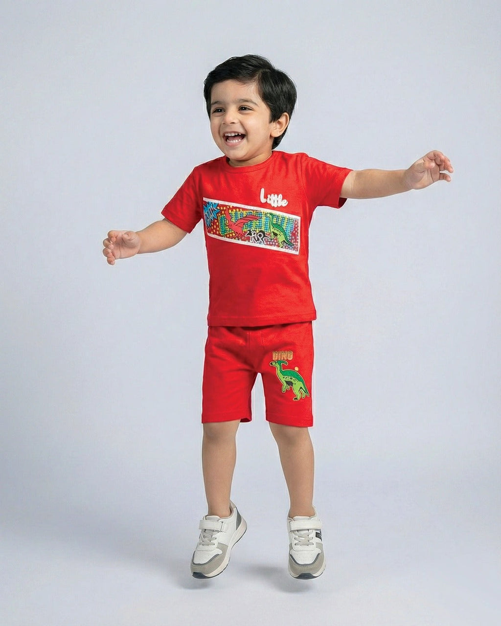 Tiny Dino Style Red Shorts Set Print Summer Outfit