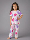 Kids Floral Print Cotton Night Suit – Soft & Stylish Pajama Set for Girls