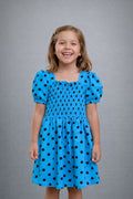Sky Blue Polka Dot Frock Style Outfit
