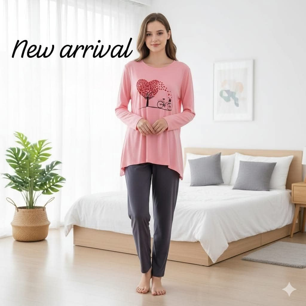 BABY PINK LOVE HEART FLOWER PRINTED LOUNGEWEAR