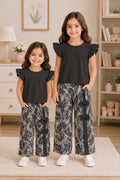 Black Petal Palazzo Set- Kids Wear