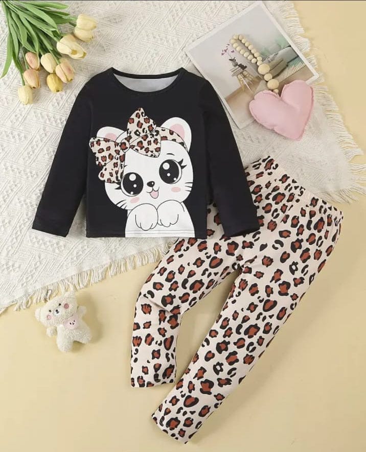 Black kitty Printed Girls Kids Wear