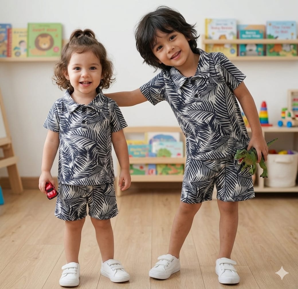 Black Palm Vibe baby & baba Kids Short Set - Outfit