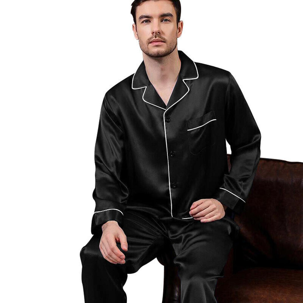 Mens Silk Satin Pajamas Set Night Dress With Shirt And Trouser Set For Men