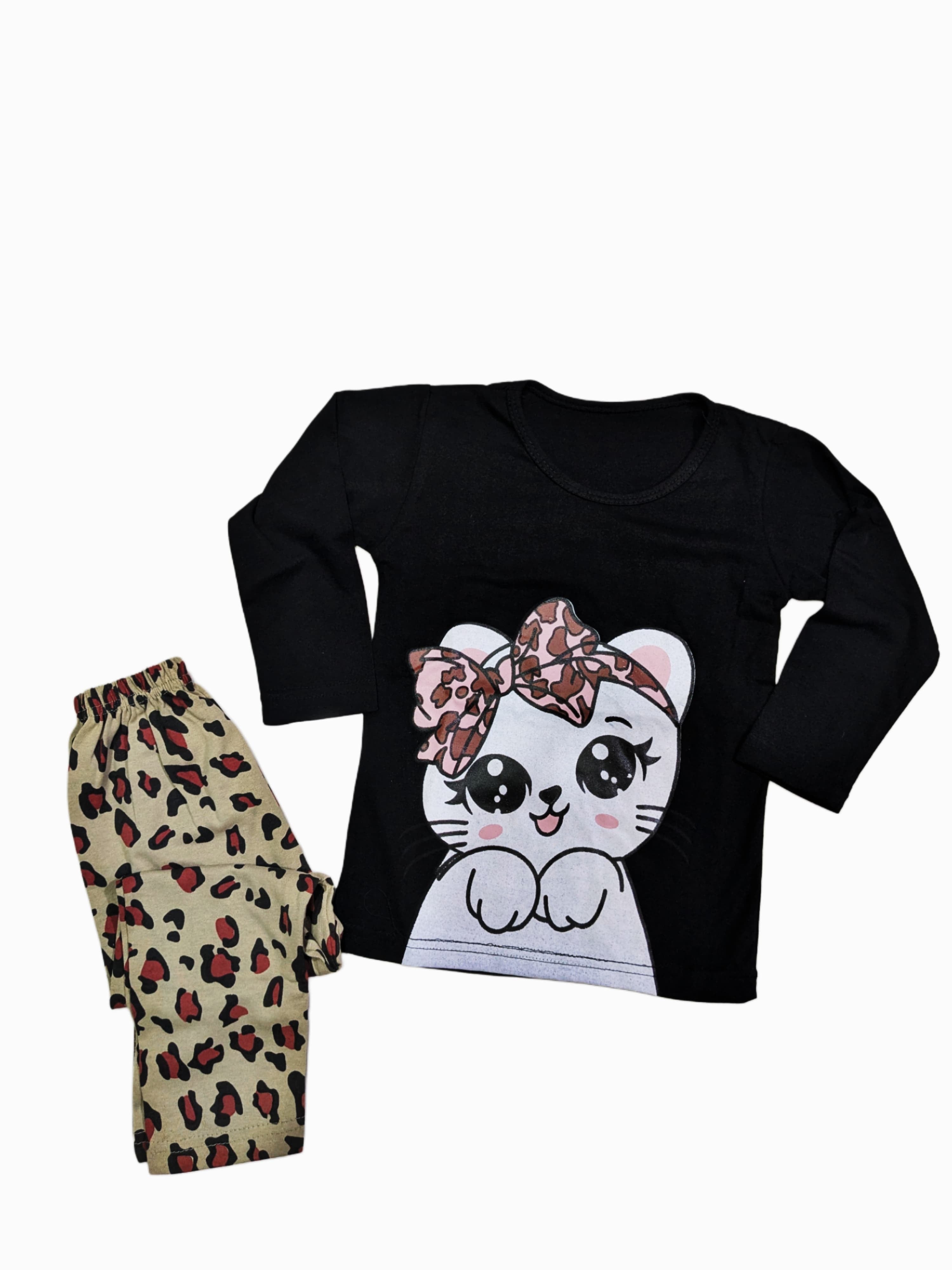 Black kitty Printed Girls Kids Wear
