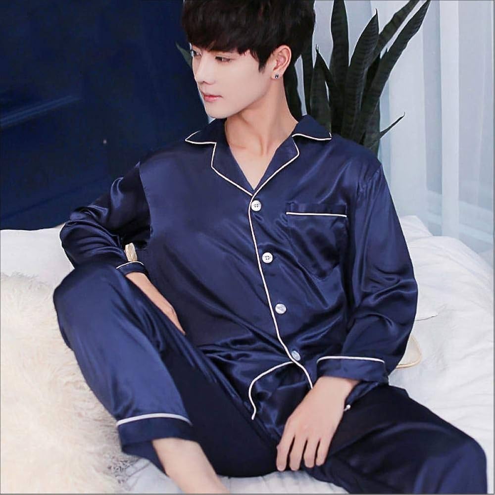 Mens Silk Satin Pajamas Set Night Dress With Shirt And Trouser Set For Men