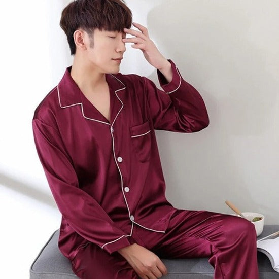 Mens Silk Satin Pajamas Set Night Dress With Shirt And Trouser Set For Men