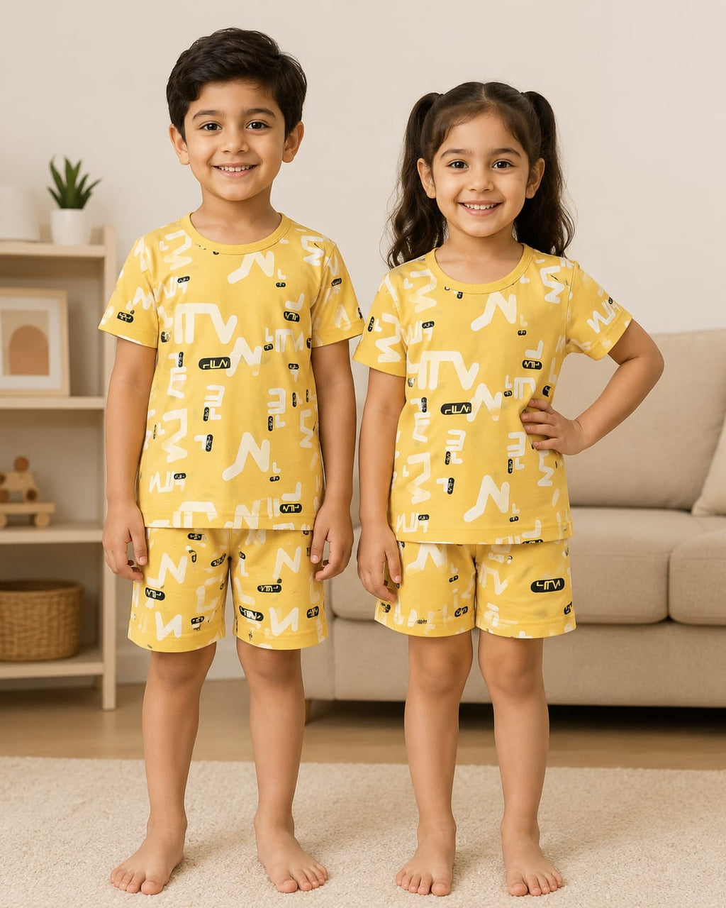 Yellow Alphabet Kids Short Wear