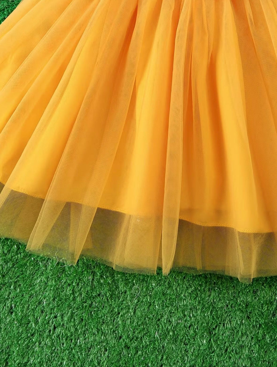 Girls Yellow Tulle Princess Party Dress Kids Wear